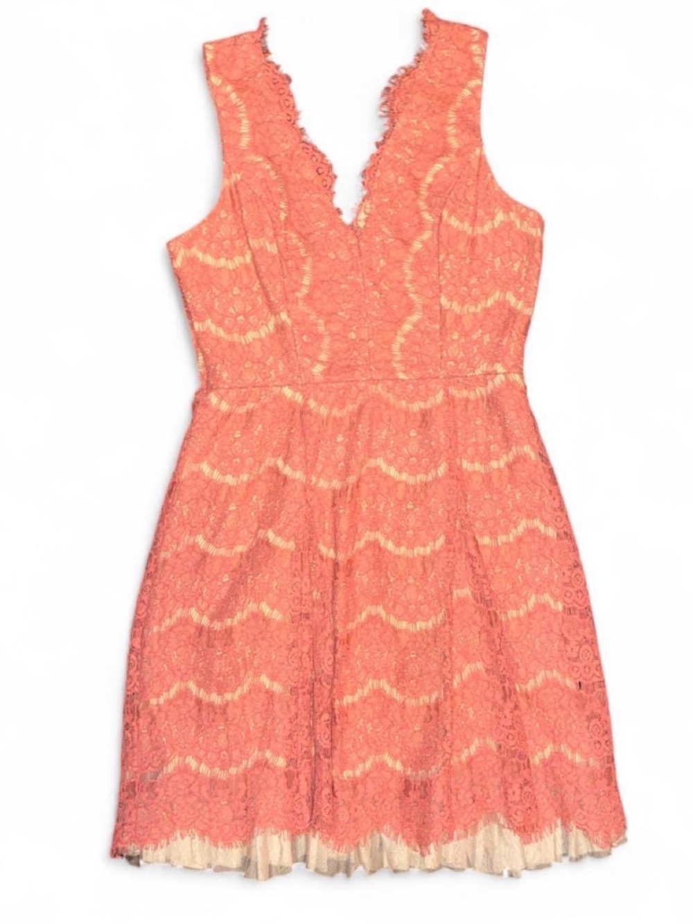 Sleeveless Pink Lace Fit-and-Flare Dress